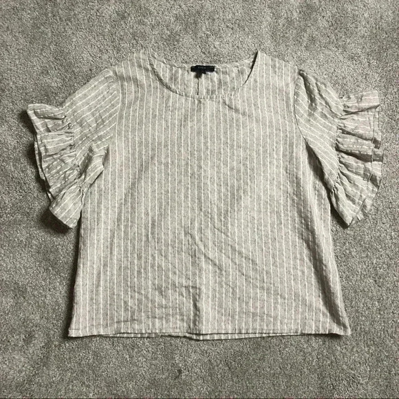 DREW Top Small Ruffled Short Sleeve Cotton Blend Stripes - Picture 1 of 8